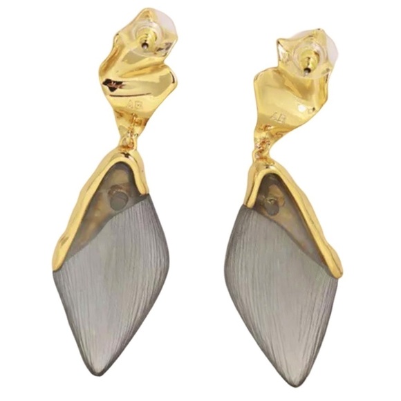 ALEXIS BITTAR • Crumpled Cap Grey Lucite Drop Earrings - Picture 3 of 5